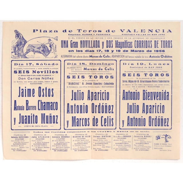 1930's Spanish Bullfighting Poster, Plaza De Toro, Valencia (Set of 4) For Sale - Image 10 of 11