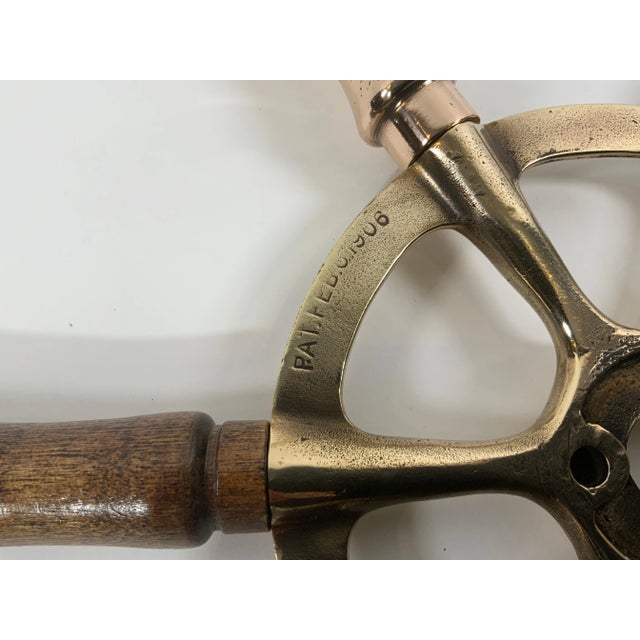 Brass Brass Ships Wheel with Wood Handles For Sale - Image 8 of 8