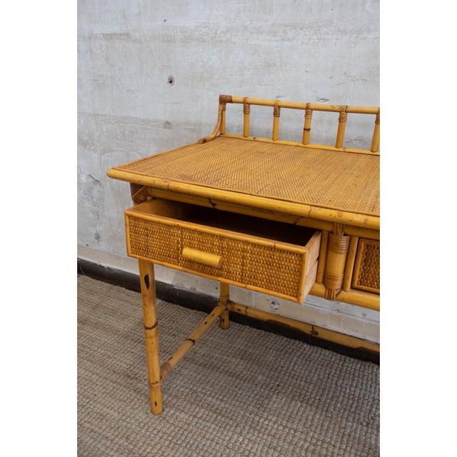 Wood Bamboo and Rattan Desk with Chair, 1970s, Set of 2 For Sale - Image 7 of 11