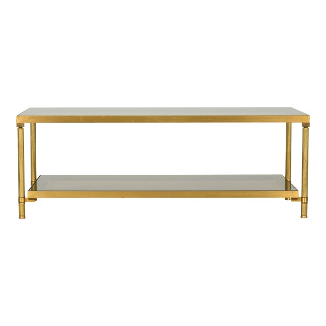 Mid-20th Century French Neoclassical Coffee Table With Brass & Glass For Sale