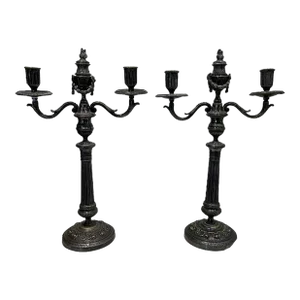 Pair of Late 19th Century Silver Double Candlesticks