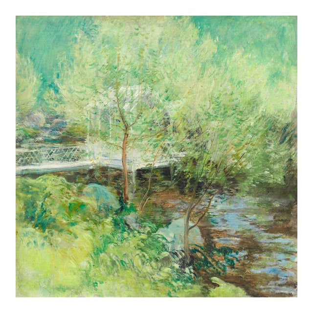 Vintage Impressionist Landscape Art Print – The White Bridge by Twachtman, 18" X 18" For Sale