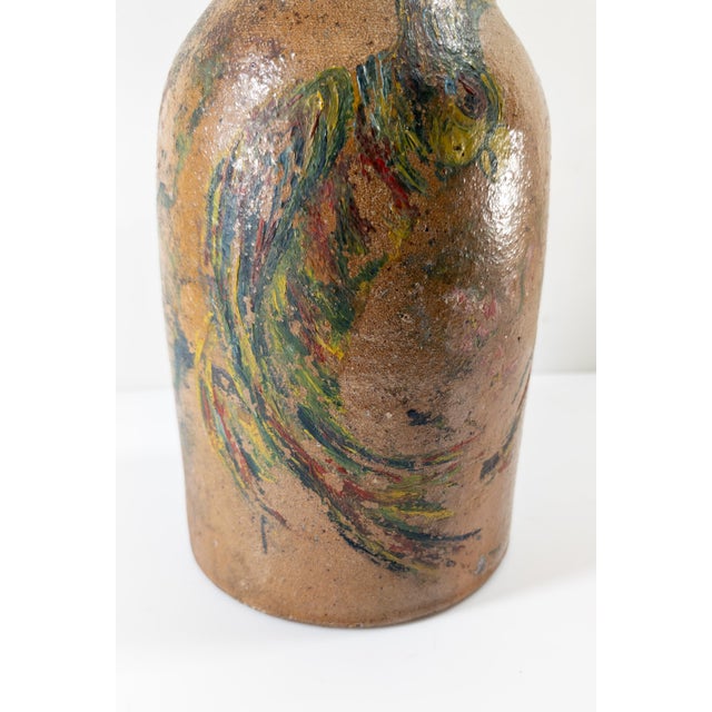 Ceramic 19th Century Rustic Farmhouse Redware Stoneware Jug With Painted Parrot For Sale - Image 7 of 9