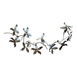 Mid-Century Brutalist Mixed Metal Orchid Wall Sculpture, Attributed to Curtis Jeré - 54" For Sale