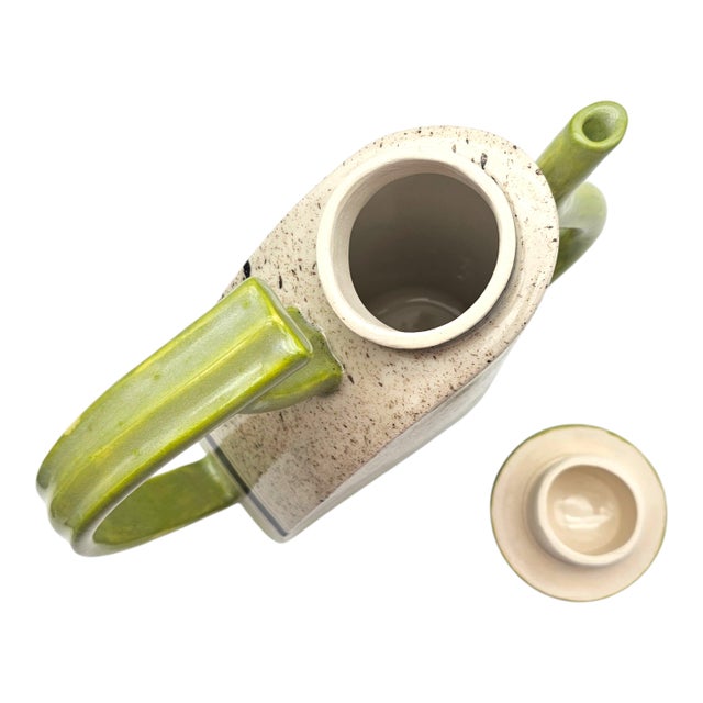 Signed D. Kite Postmodern Studio Ceramic Teapot Green Speckle 7.5" For Sale - Image 11 of 13