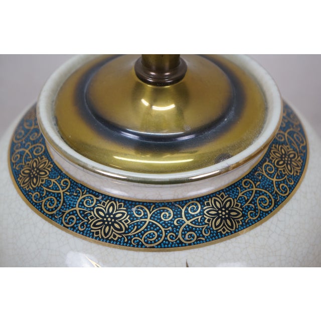 Vintage Japanese Floral Irises Kingfisher Bird Ginger Jar Vase Urn Lamp 25" For Sale - Image 10 of 13