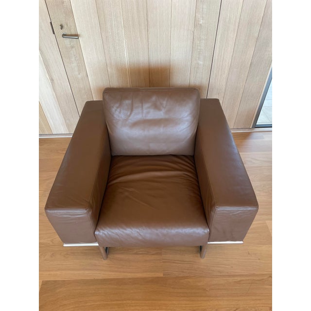 Mid- Century Modern Style Dark Brown Leather Armchair For Sale In Los Angeles - Image 6 of 8