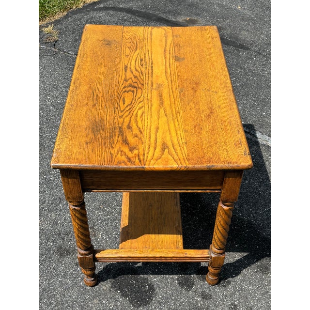19th C. Tiger Oak One-Drawer Library Table - Twist Legs + Highly Detailed For Sale - Image 6 of 17