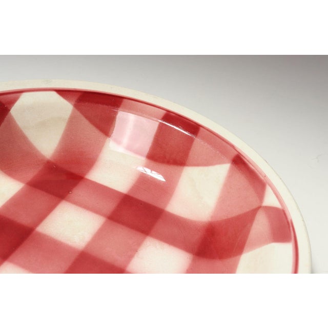 Vintage French Raspberry Tartan Plaid Porcelain Bowl by Faïencerie Givors For Sale In New York - Image 6 of 15