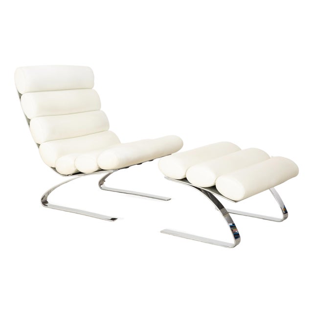 Set of Sinus Leather Cantilever Chair with Ottoman from Cor For Sale