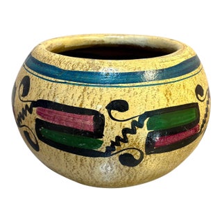 Large Mexican Midcentury Hand-Painted Pottery Planter For Sale
