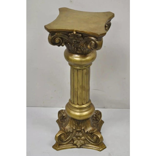 Neoclassical Vintage Neoclassical Brass Bronze Corinthian Column Pedestal Plant Stand For Sale - Image 3 of 10
