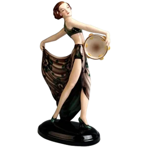 Vienna Dancer with Tambourine La Jana by Josef Lorenzl for Goldscheider, 1937