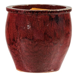 Vintage Chinese Oxblood Glazed Ceramic Planter with Flared Rim For Sale