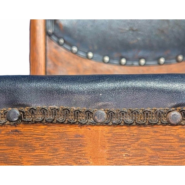 Wood Early 1900’s Stomps-Burkhardt Co, American Edwardian-Era /Tiger Oak / Leather Upholstery Dinning Chair Set of 6 For Sale - Image 7 of 12