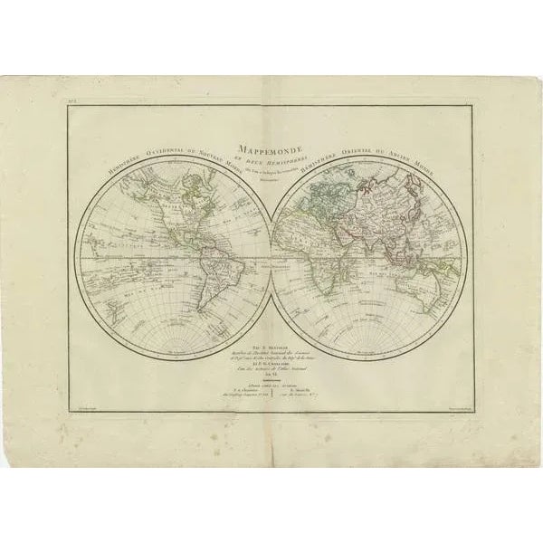 Antique Map with Title: "Mappemonde en Deux Hémisphères" Publication Details: - **Atlas Title:** Nouvel Atlas Universel de...