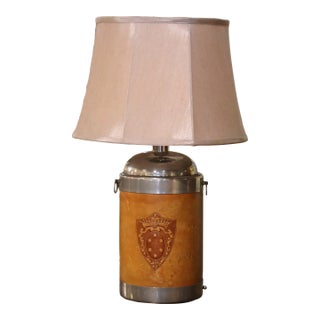 Early 20th Century French Art Deco Chrome and Leather Two-Light Table Lamp For Sale
