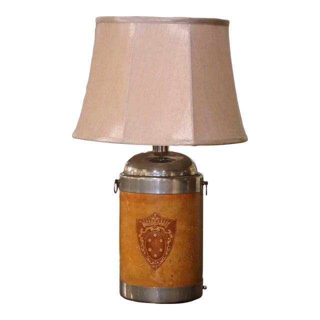 Early 20th Century French Art Deco Chrome and Leather Two-Light Table Lamp For Sale