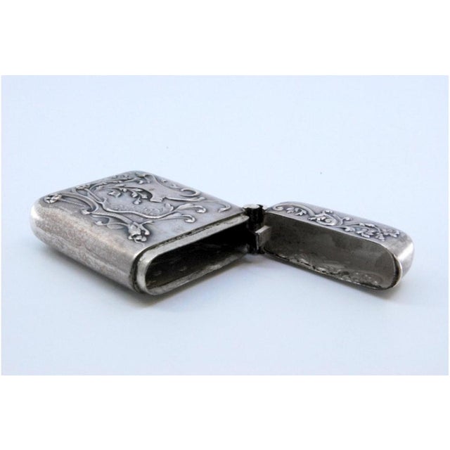 Art Nouveau Silver Matchbox Embossed with Plant Motifs and Hinged Lid For Sale - Image 6 of 11