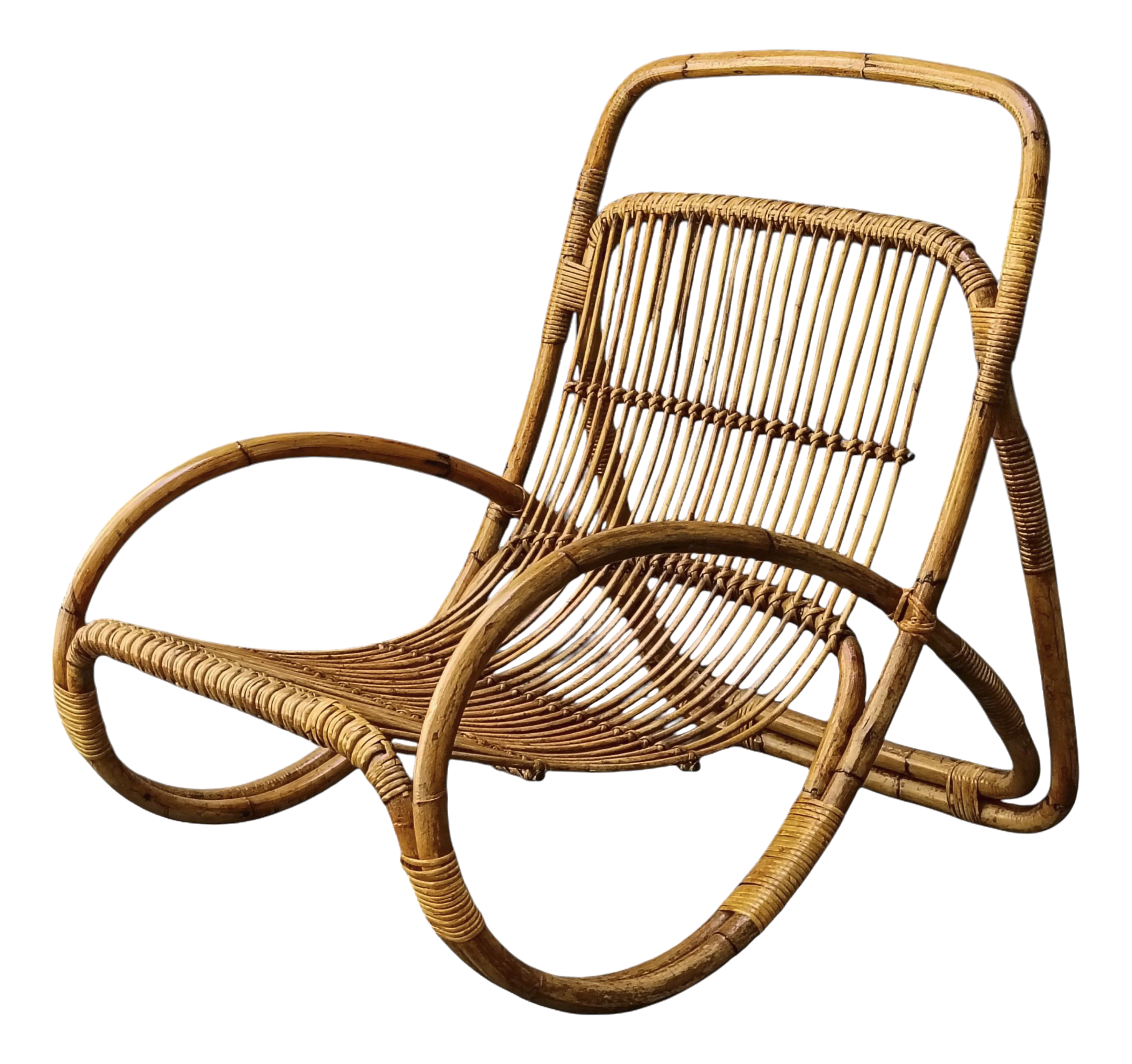 1960s イタリア製 ラタン ロッキングチェア Franco Albini Vintage Rattan and Wicker Lounge Armchair by Franco Albini, Italy