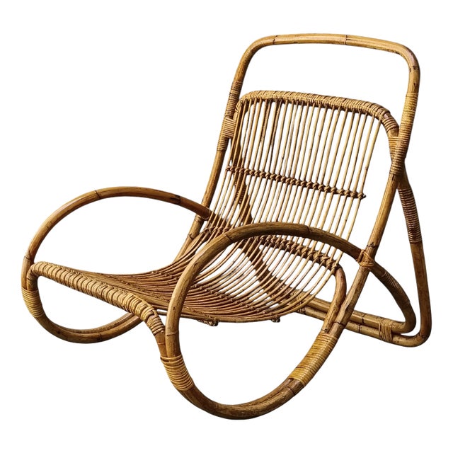 Vintage Rattan and Wicker Lounge Armchair by Franco Albini, Italy, 1960s For Sale
