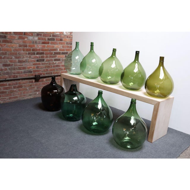 Vintage Italian Green Blown Glass Bulbous Form Demijohn Carboy For Sale - Image 18 of 18