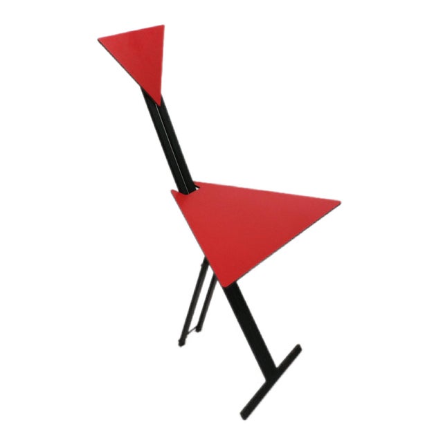 Postmodern Postmodern Folding Chairs With Triangular Red Seats, Set of Four Circa 1985 Italy For Sale - Image 3 of 17