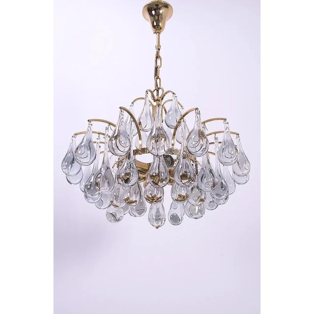 Elegant vintage Christoph Palme chandelier for Palwa with Murano glass drops. Measurements H. 62 cm; Ø 42 cm. Up to 250V...