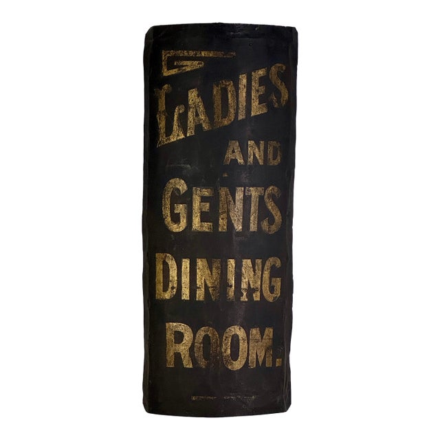 Rare to Market Civil War Era Metal Sign Advertising "Ladies and Gents Dinning Room" in Black & Gold For Sale