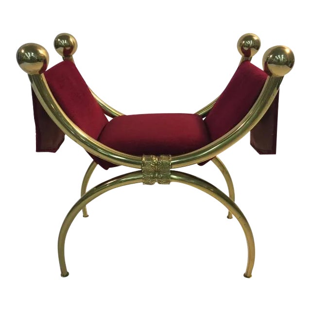 Italian Polished Brass Vanity Stool in the Manner of Gio Ponti For Sale