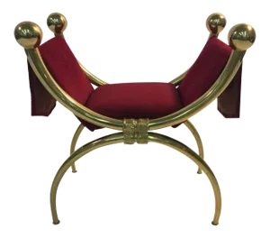 Italian Polished Brass Vanity Stool in the Manner of Gio Ponti