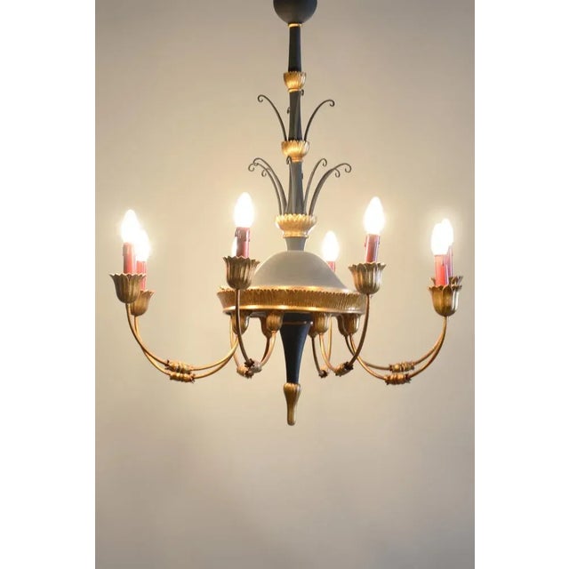 Empire Chandelier in Carved Pear, Steel & Gold Leaves, Austria, 1800s For Sale - Image 12 of 13