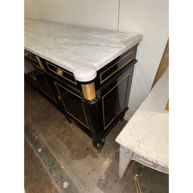 French Louis XVI Style Black Lacquered Sideboard For Sale In Dallas - Image 6 of 7