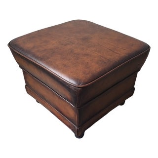 Vintage Ottoman in Chestnut Brown Leather For Sale