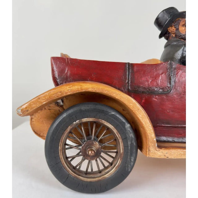 Art Deco Antique 1913 Model Touring Car and Driver Wooden Hand Painted Sculpture For Sale - Image 3 of 12