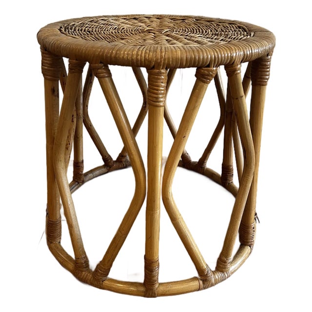 Bamboo & Rattan Stool or Plant Stand For Sale