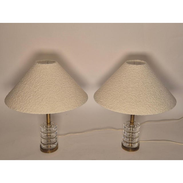 Scandinavian Modern Table Lamps with Orrefors Glass and Brass by Carl Fagerlund, 1960s, Set of 2 For Sale - Image 3 of 10