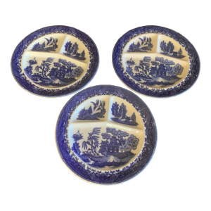 Mid 20th Century Blue Willow 3 Sectioned Grill Plates Made in Occupied Japan Set of 3