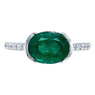 Natural Emerald Diamond Ring 6.5 14k W Gold 2.33 TCW Certified For Sale