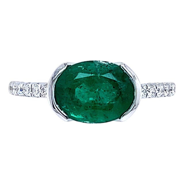 Natural Emerald Diamond Ring 6.5 14k W Gold 2.33 TCW Certified For Sale