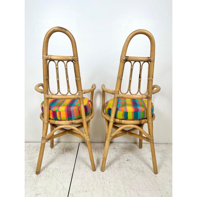 Vintage Tall Back Rattan Arm Chairs- A Pair For Sale - Image 10 of 12