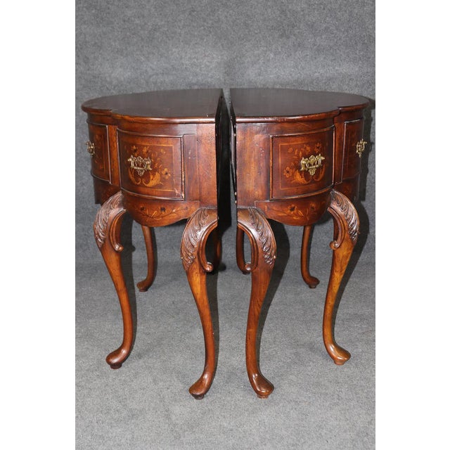 Traditional 1980s Pair of John Richard "European Crossroads" Inlaid Console Tables – Edwardian Style Marquetry Demi-Lune Entryway Tables For Sale - Image 3 of 9