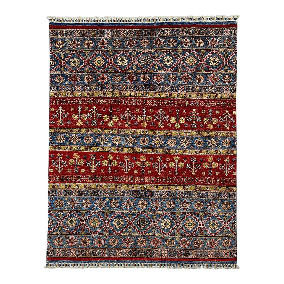 Red and Blue Khorjin Saddlebag Design Wool Rug - 4'11