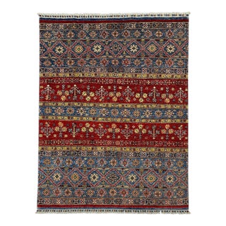 Red and Blue Khorjin Saddlebag Design Wool Rug - 4'11" X 6'6" For Sale