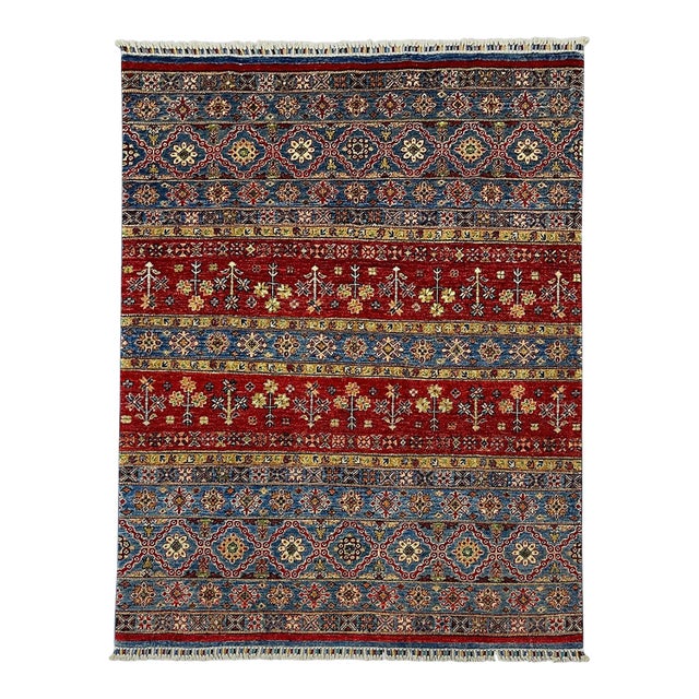 Red and Blue Khorjin Saddlebag Design Wool Rug - 4'11" X 6'6" For Sale