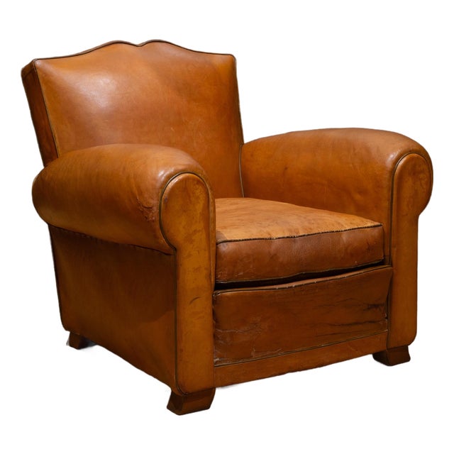 Art Deco Moustache Leather Club Chair c.1930-1940 For Sale