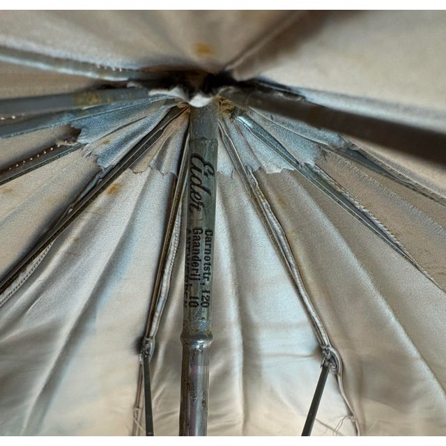 Metal Antique Umbrella With Brass Embossed Handle From Belgium For Sale - Image 7 of 10