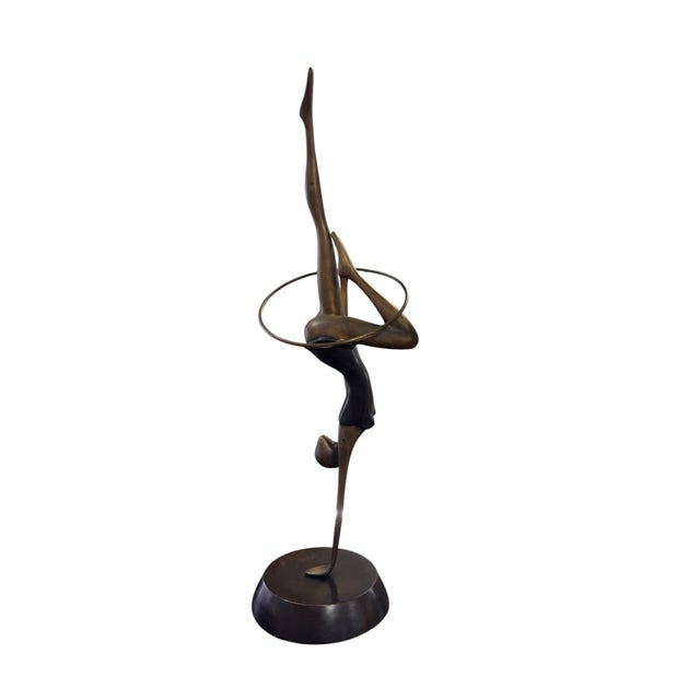Metal 1980s Maitland-Smith Handmade Brass Ballerina Acrobatic Sculptures With Rings, a Pair For Sale - Image 7 of 12