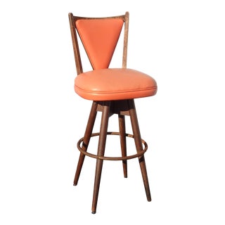 Vintage Rustic Mid Century Modern Orange Barstool Bar Stool For Sale