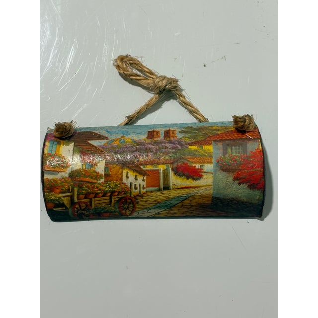 Miniature Hand-Painted Terracotta Roof Tile - Latin American Village Scene For Sale In Detroit - Image 6 of 6
